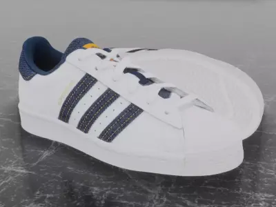 Adidas 3D Shoes - White - Blue SuperStar Series Low-poly 3D model