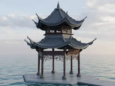 Chinese Ancient Architecture - jixianting Low-poly 3D model