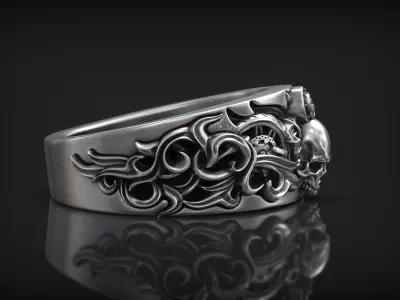 Motorbike Skull Tire Moto Fire Pattern Lifestyle Ring 3D print model