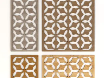 Wood Arabic Islamic pattern decorative grill screen 3D model 10