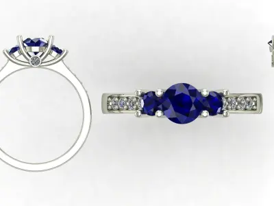 Round Sapphire Engagement ring 3D model 3D print model  3D print model