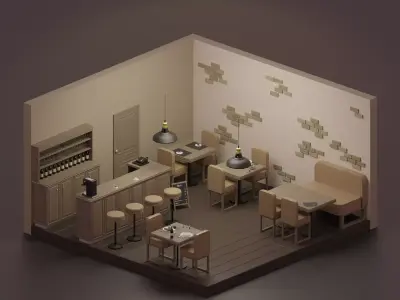 Restaurant - Bistro Low-poly 3D model