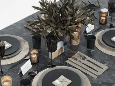 Table setting in dark colors 3D model