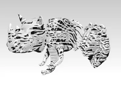 Jungle Safari set Wire Frame  Elephant Lion Rhinoceros 3D print model