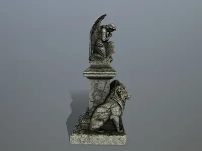 statue 4 gravestone with on top Low-poly 3D model