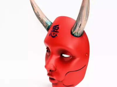 Japanese Red Silence Oni aku Nipponese mask toy 3D print model