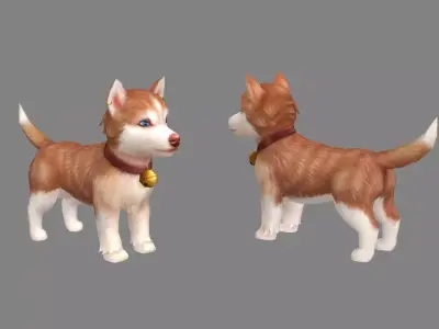 Cartoon husky puppy - brown dog Low-poly 3D model