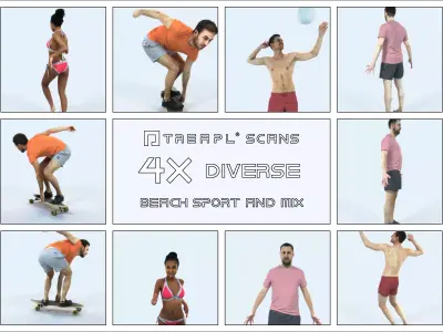 QAG07 4X Sports Beach Running Jogging Man Woman 006 Low-poly 3D model