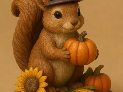 Cute Autumn squirrel Thanksgiving day 3D model for printing 3D print model