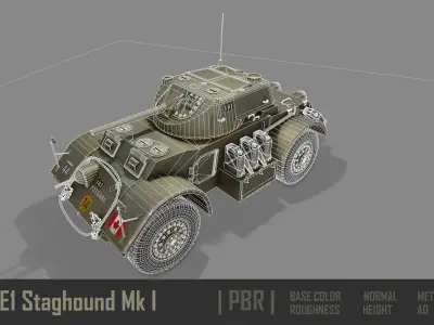 T17E1 Staghound Mk1 Armoured Car PBR Low-poly 3D model