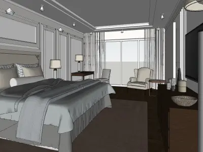 Contemporary Luxury low poly Villa Bedroom Interior Low-poly 3D model