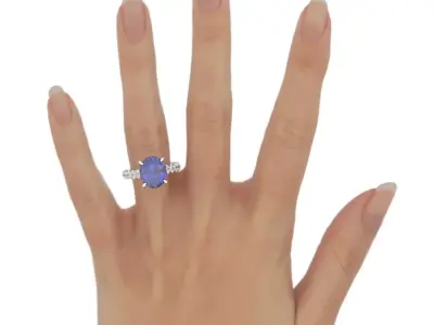 Oval Center Stone Ring With Rendering Pave Graduated Band 3D print model