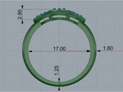 heart ring with stones 3D print model