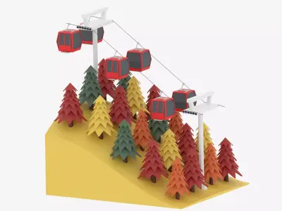 Autumn Hill Forest Cable Car 3D model