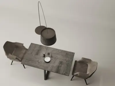 Monochrome Dining Table Set 3D model