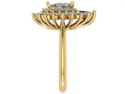 Cluster style pear cut diamond ring 3D print model