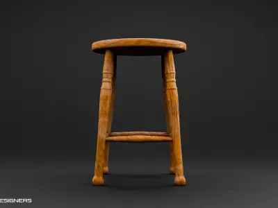Vintage Wooden Stool 3D model