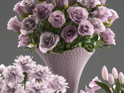 Bouquets of flowers in vases 3D model