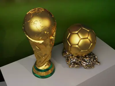 Football Trophy Ball Set   World Cup Style Award Low-poly 3D model