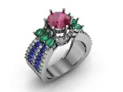 The Diamond Ring with pear stone 3D print model
