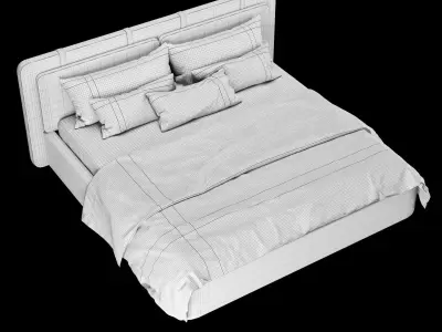 Bed with pillows and blanket 002 3D model
