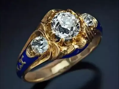 Ring with enamel and diamonds 3D print model