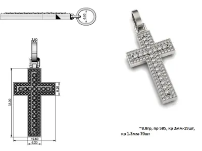 G0491 gold diamond cross pendant 3D print model