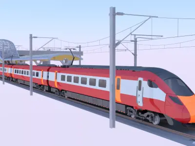 Station with Azuma train III 3D model