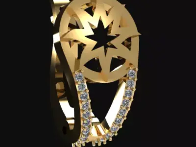 earring gold star ring with diamonds Free 3D model