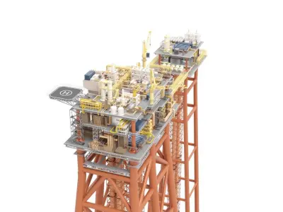 Detailed Twin Oil Rig  3D model