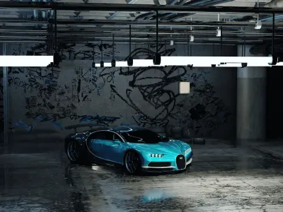 Sports car in an garage Low-poly 3D model