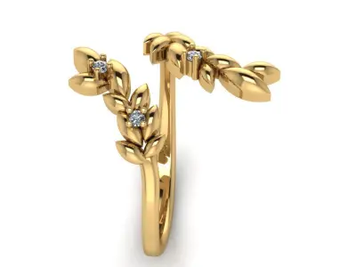 Leaf ring with diamonds 3D print model