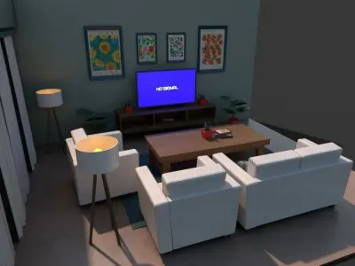 Living room 3d model Low-poly 3D model purchase