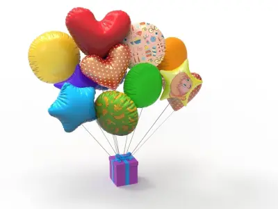 balloons colorful with gift box 3D model