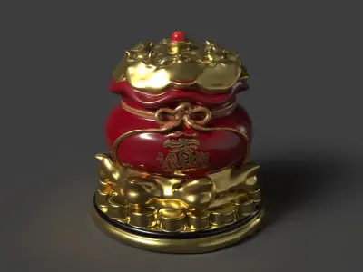 Chinese money bag  Low-poly 3D model