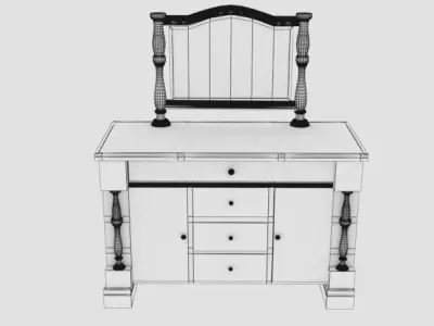 Wooden Drawer with mirror Low-poly 3D model