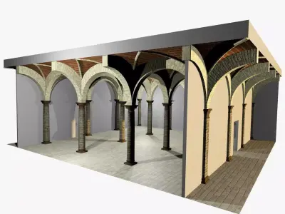 Vaulting 2-5  Romanic  750cm spaced  thick arches and thin curbs Low-poly 3D model