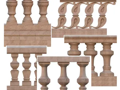 Stone balustrades 01-05 3D Model Collection