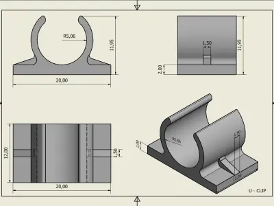 U-CLIP stainless steel bracket 3D print model