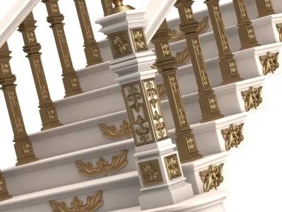 Carved Stair 02 White Low-poly 3D model