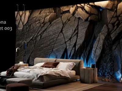 Black Rock Bedroom interior scene Rock Wall Set 003 3D model