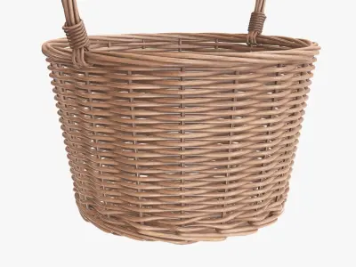 Wicker basket with long handle light brown 3D model