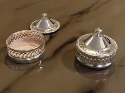 Classic sugar or solt metal bowl  with decor in baroque style Free 3D model