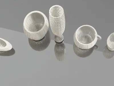 Wicker bowl set vase and plate 3D model