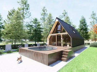 Suburban modern house wood and pool 3D model