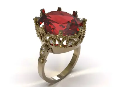 Ancient Golden Crown printable Ring model jr00331 3D print model
