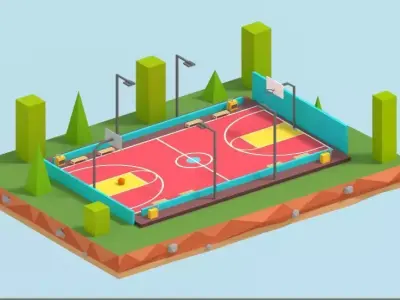 Cartoon Low Poly Basketball Court Low Low-poly 3D model