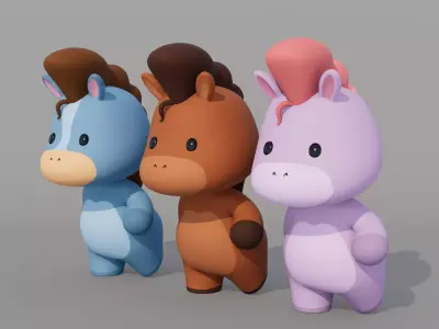 Rigged Cartoon Horse Low-poly 3D model