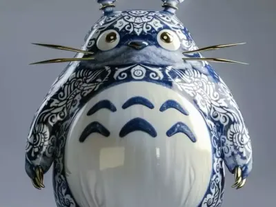 Porcelain Totoro Ceramic Anime Character 3D Model Low-poly 3D model