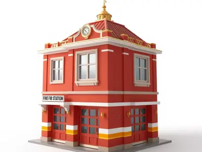 Classic Brick Fire Station model pack Low-poly 3D model
